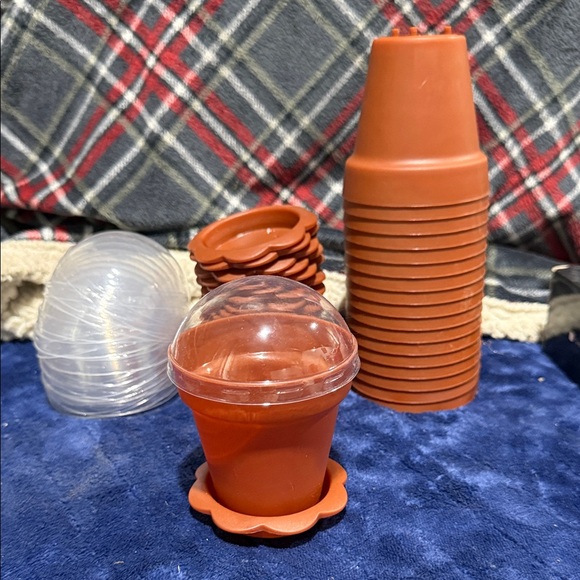 Other - Small Terracotta Plastic Nursery Pots with Clear Domes